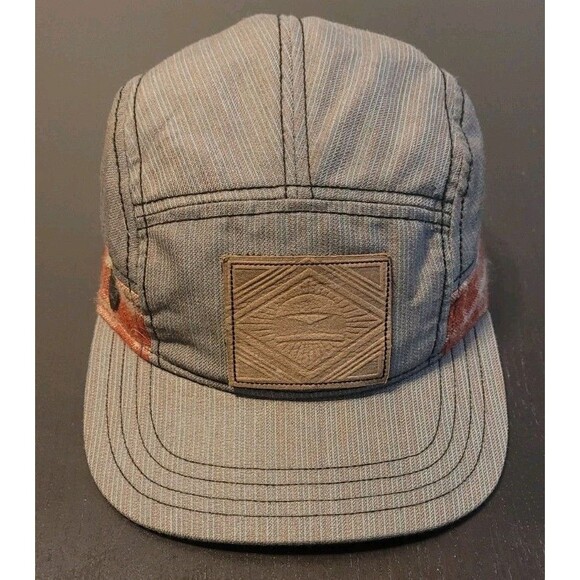 RARE 1333 MINNA Hat Goorin Bros 5 Panel "Burger Life" Patch Strap Cap Plaid Brim